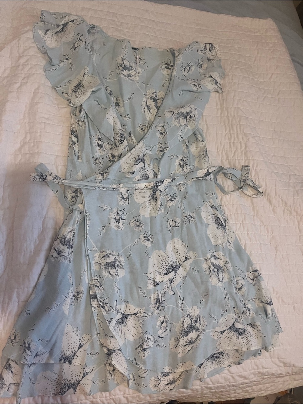 Free People Light Blue Floral Ruffle Mini Dress